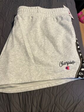 Champion Light Gray Mini Sweat short with Black Trim and Logon